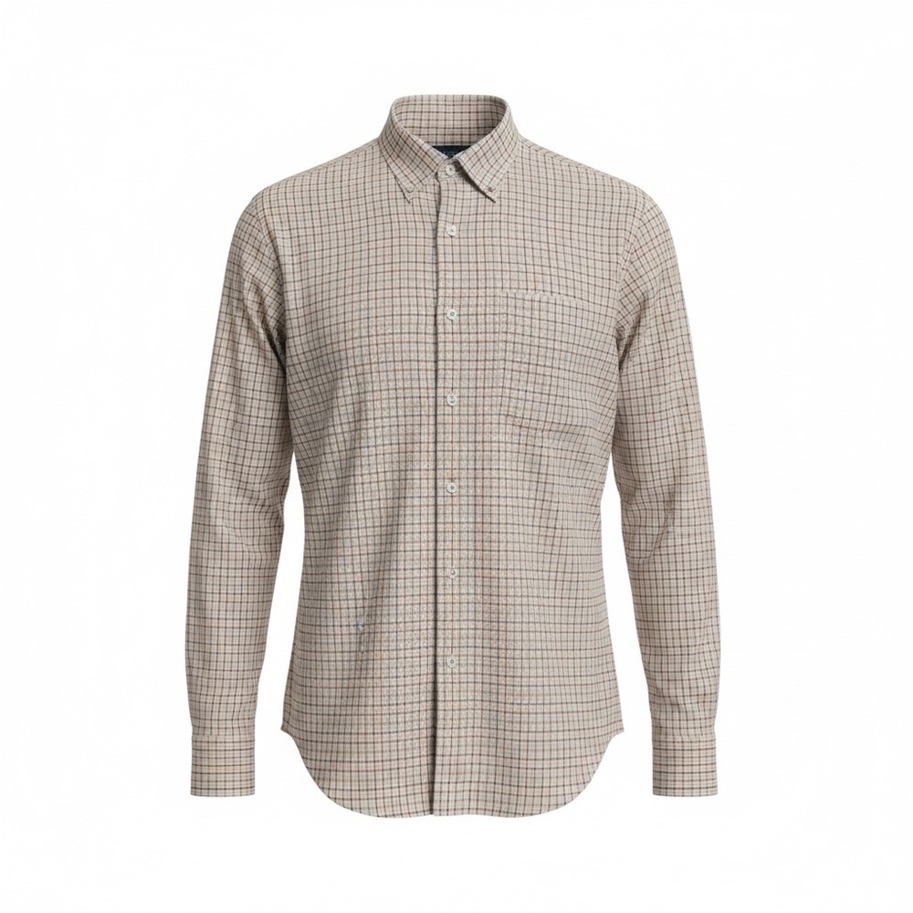 Lands' End Men's Tan Plaid Button Down Shirt